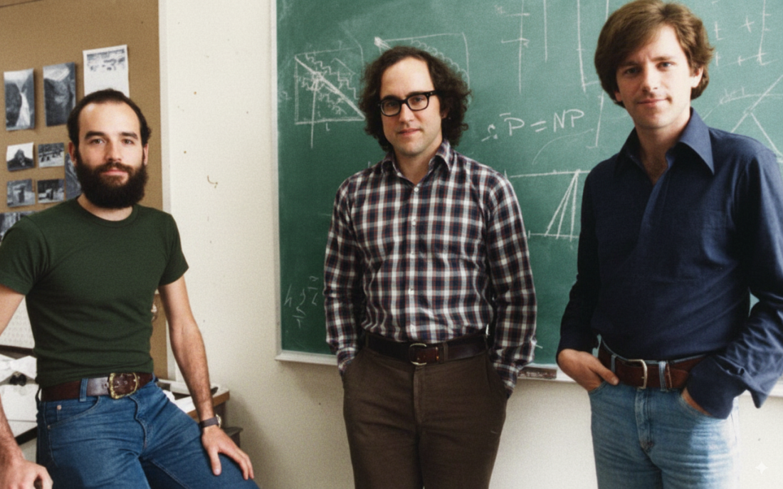 Rivest, Shamir y Adleman en 1977 (Modificada con IA) 